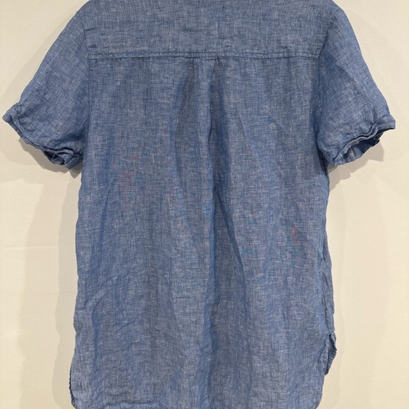 Christian Siriano 100% Linen Button-Up Shirt Women SZ L Light Blue Short Sleeve - Picture 2 of 6